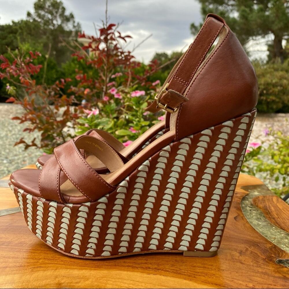Pour La Victoire Italian Made Leather Soled Platform Wedges Size 6 - Picture 6 of 10